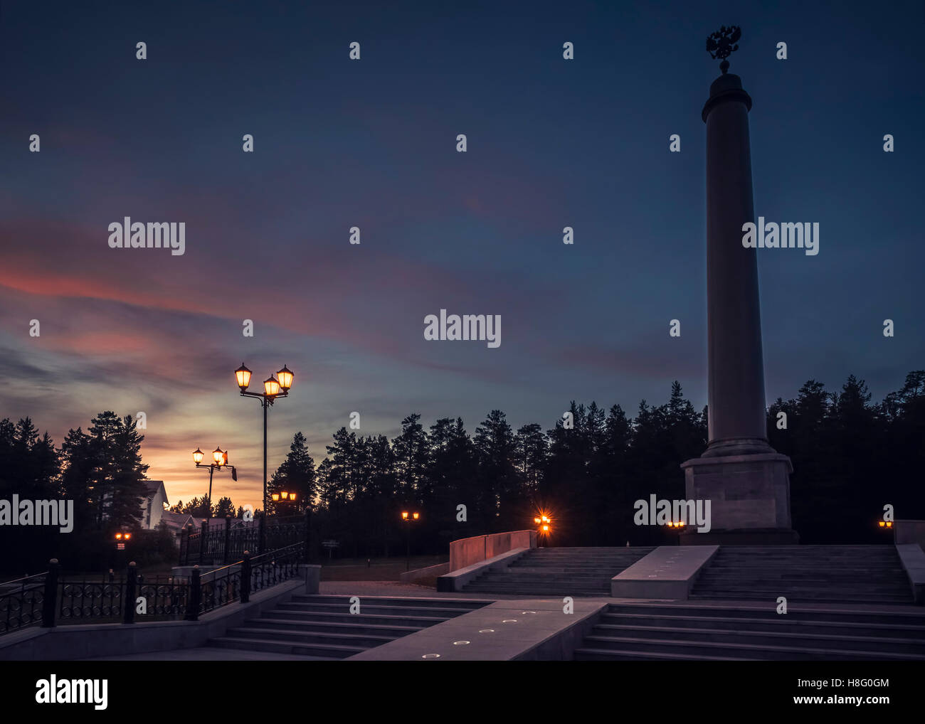 The Obelisk on the Border Between Europe and Asia (Ekaterinburg) Stock Photo