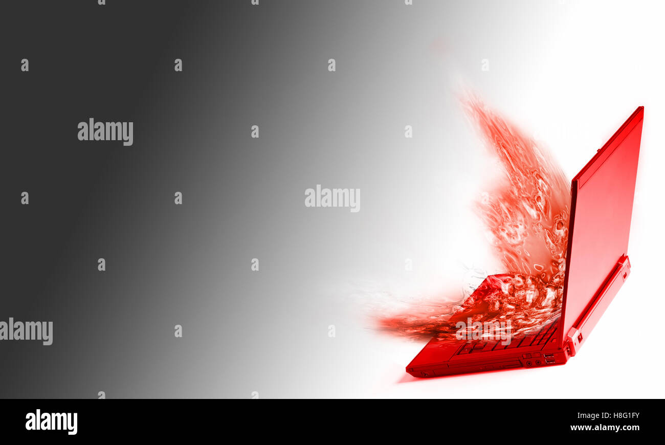 Exploding laptop computer with room for your type Stock Photo - Alamy