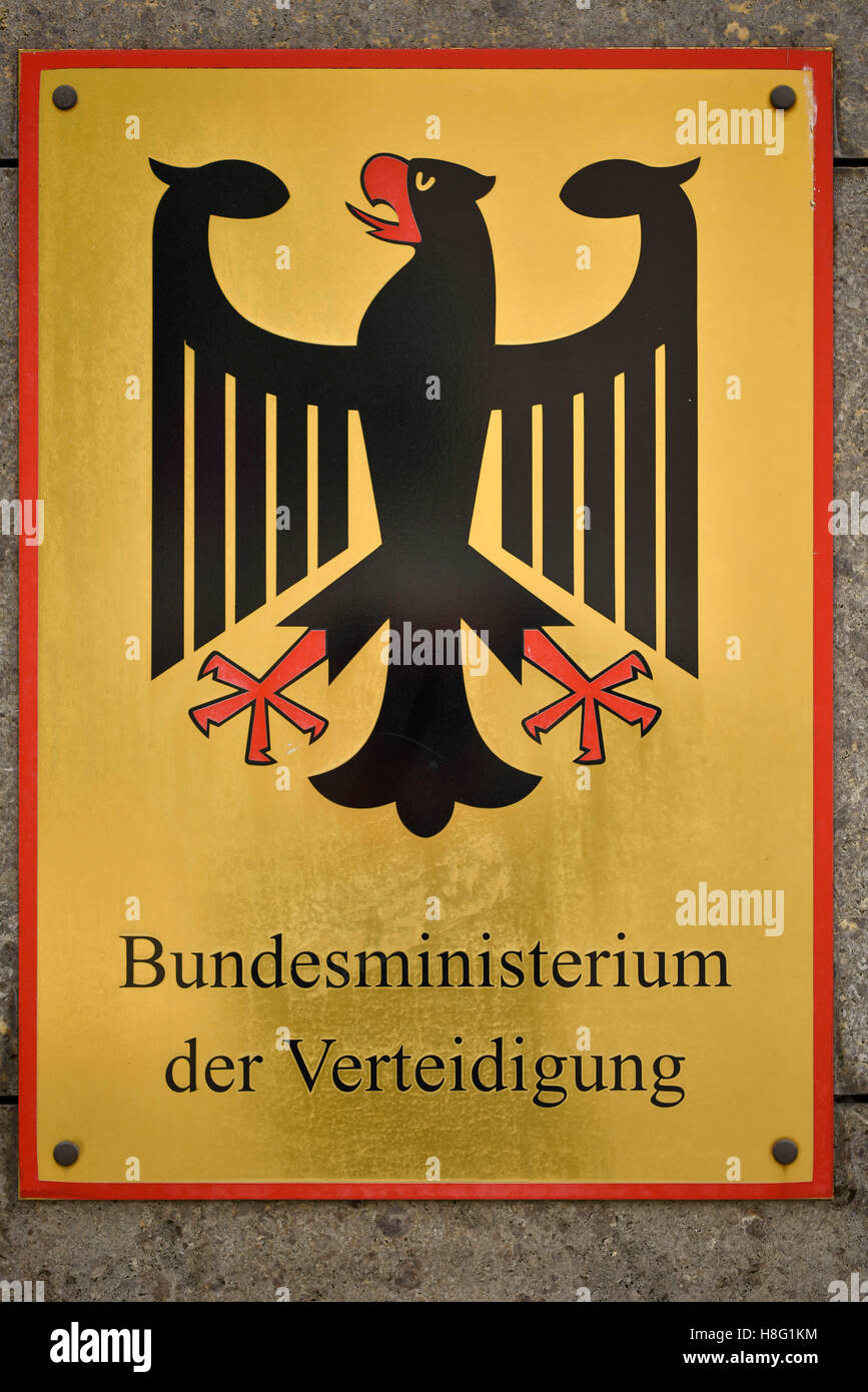 Sign at the entrance of the Federal Ministry of Defence, Defence Department, Berlin, Germany, Europe Stock Photo