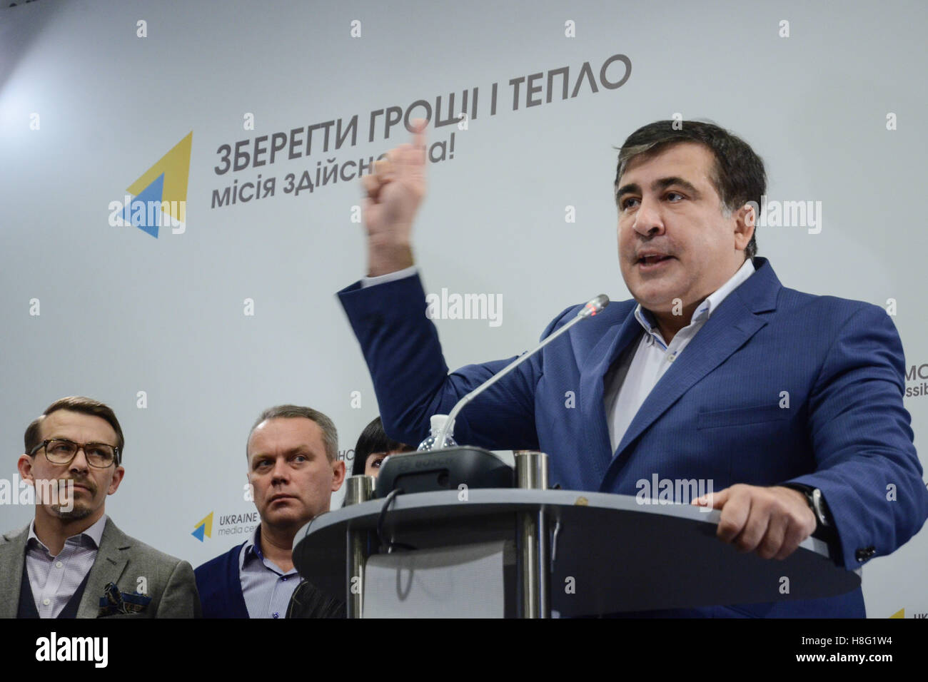 Kyiv, Ukraine. 11th Nov, 2016. Former regional governor in city of Odessa and former Georgian president Mikheil Saakashvili during his press conference in Kyiv. Saakashvili has announced his decision to create a new political party. © Serhii Nuzhnenko/Pacific Press/Alamy Live News Stock Photo