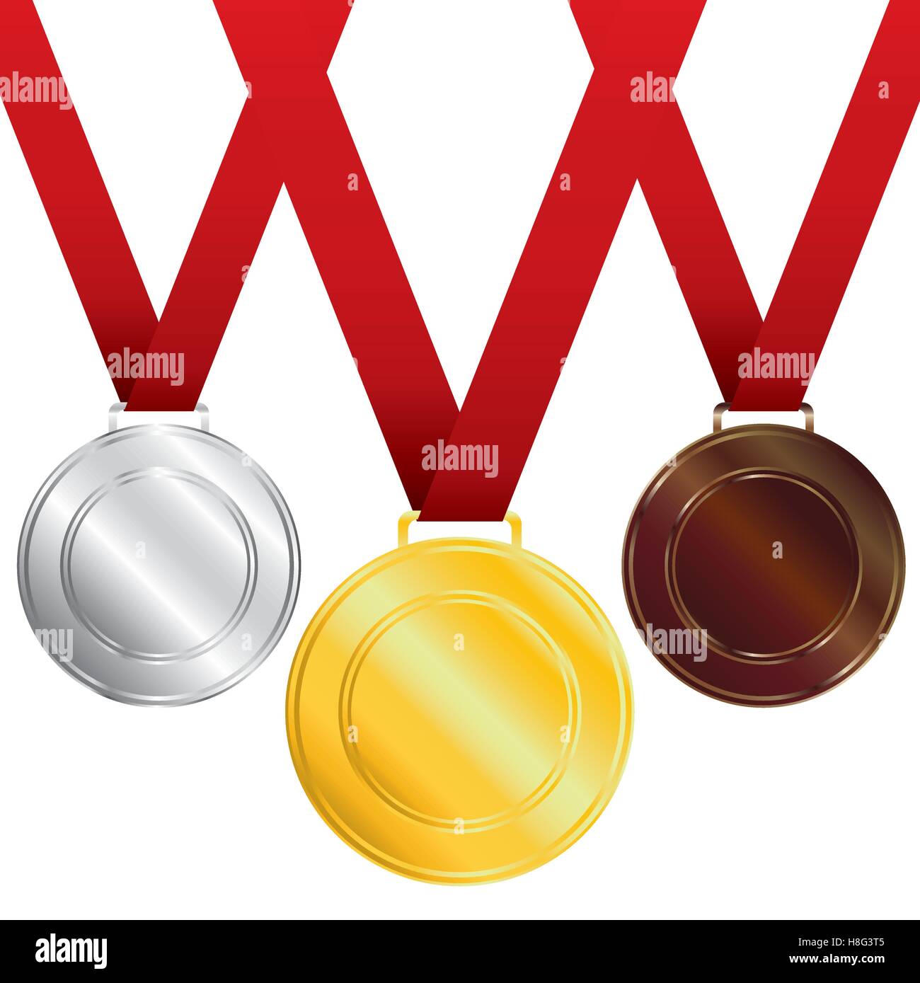 medal, gold, silver, bronze, icon, first, vector, metal, ribbon, sport, isolated, illustration, white background, place, flat Stock Vector