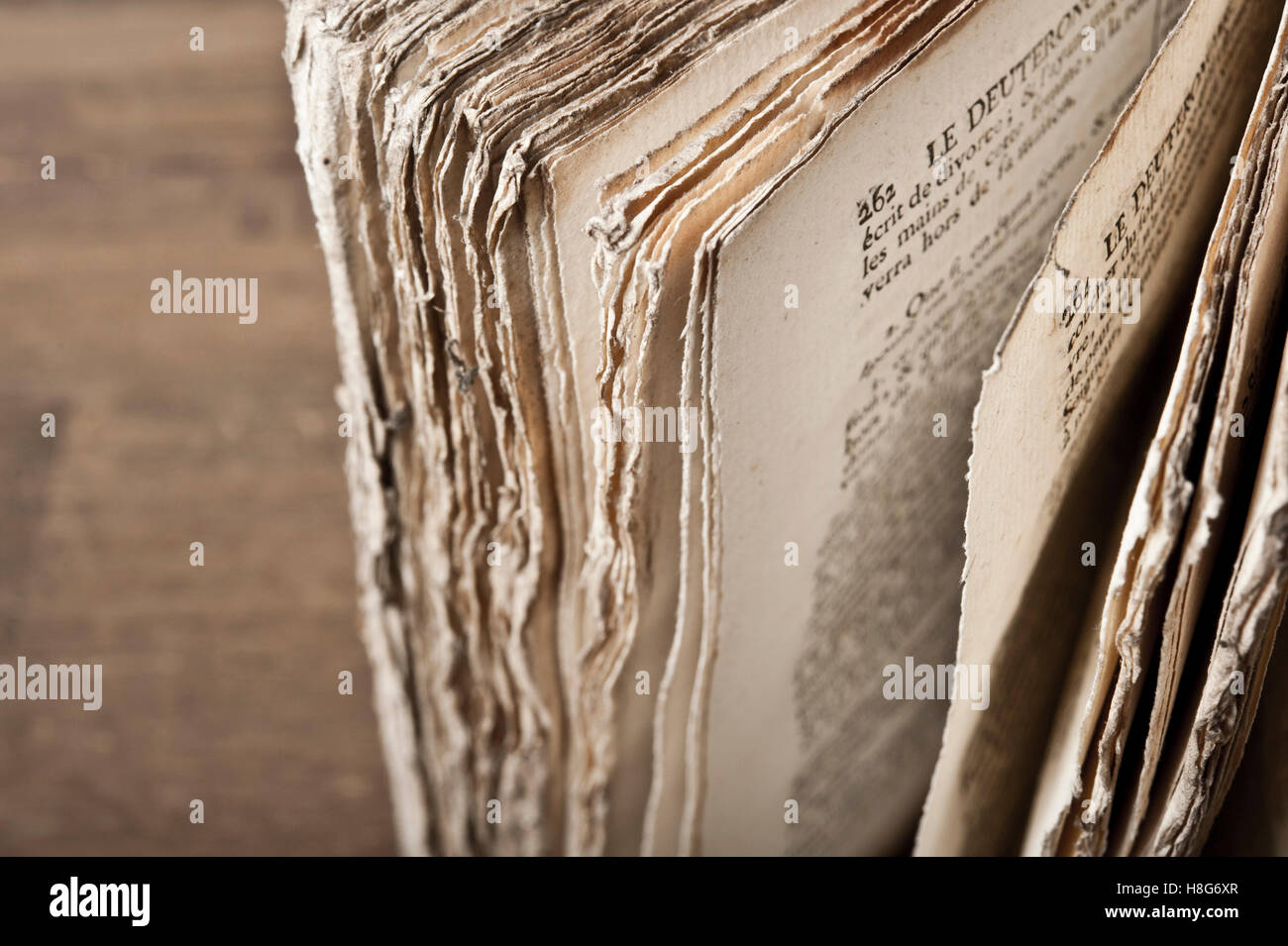 very old and damaged book from 1758 Stock Photo