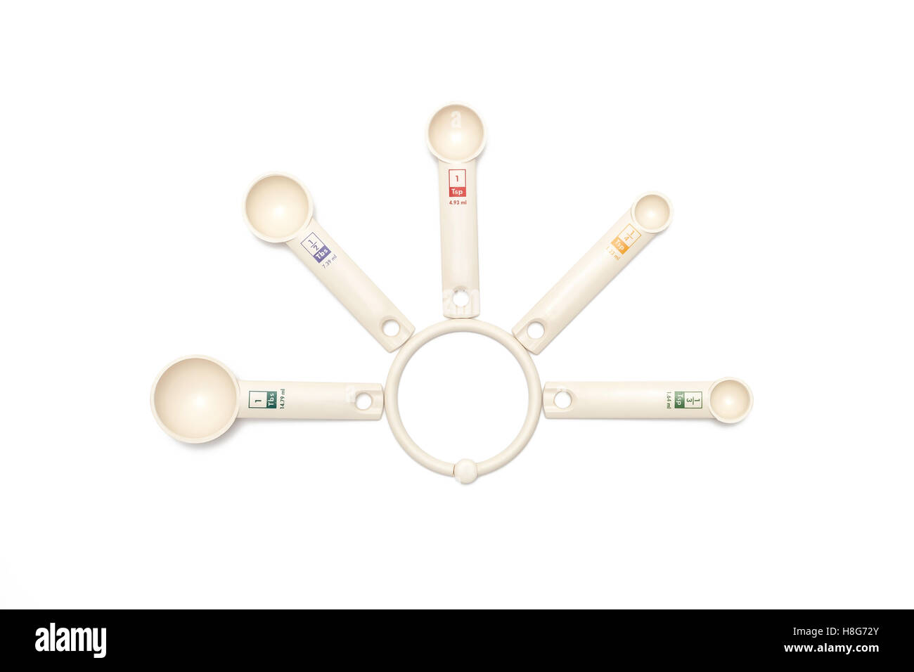 measuring spoons on white background kitchen object tool Stock Photo