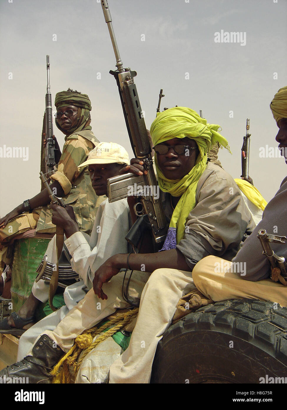 31st August 2005 Heavily armed SLA fighters near the village of Bir Meza, 50 km north-west of Kutum in northern Darfur, Sudan. Stock Photo