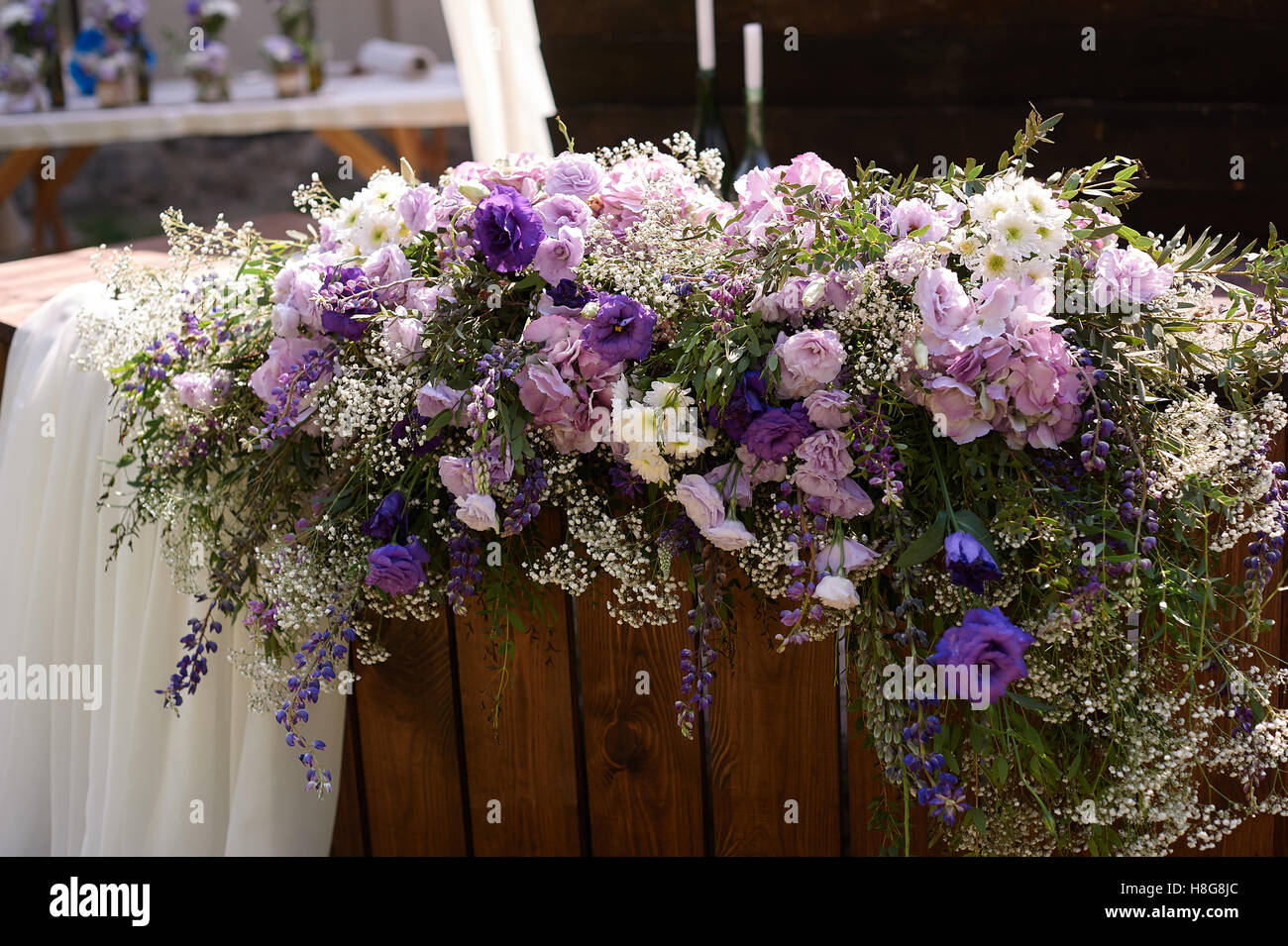 Decor Of Flowers Wedding Bride And Groom Table Stock Photo