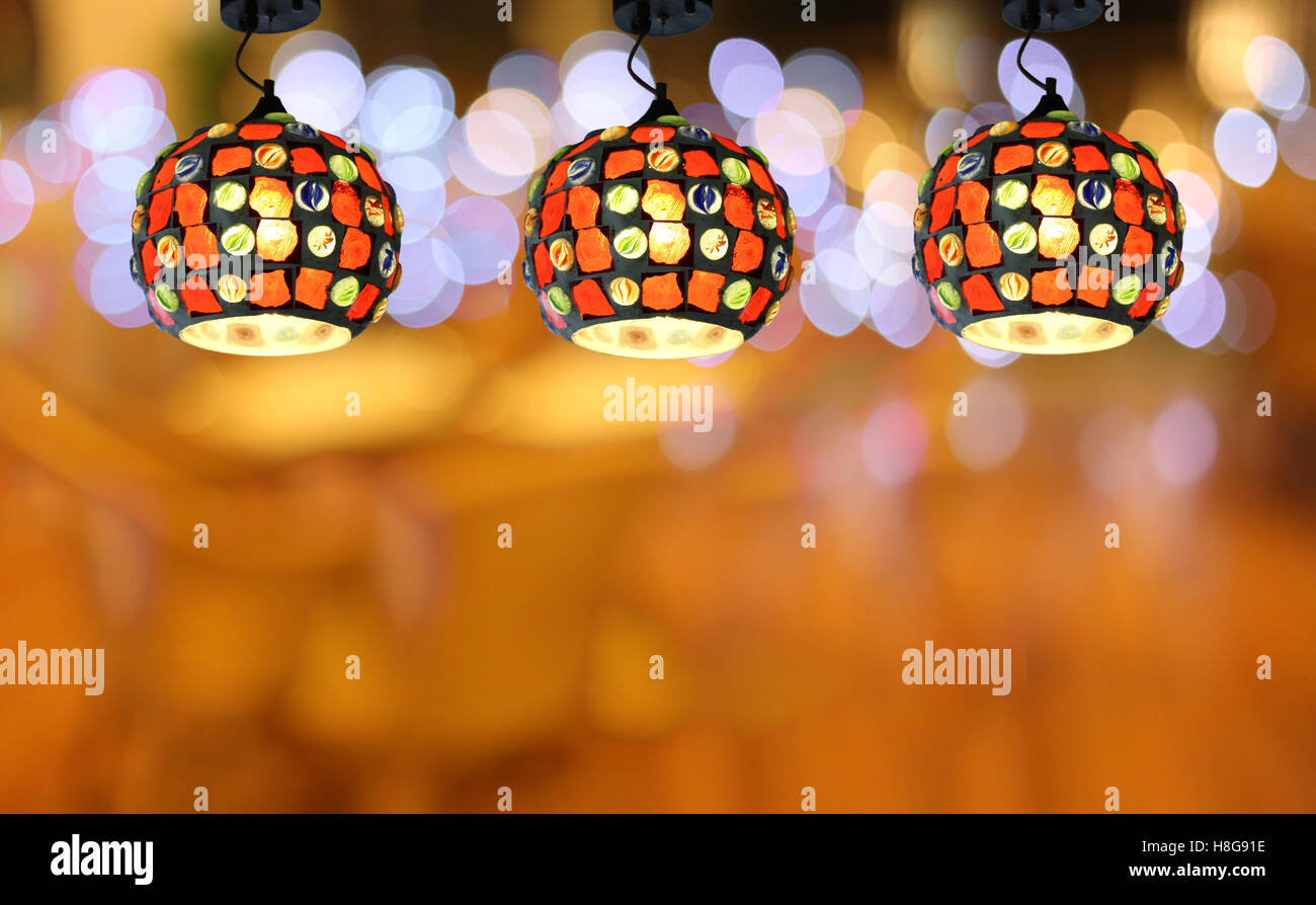 Warm lighting modern ceiling lamps in the cafe and interior decoration ...