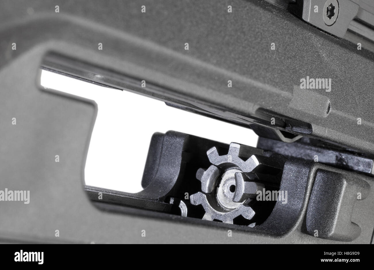 Bolt and bolt carrier in the receiver of a semi automatic rifle Stock Photo