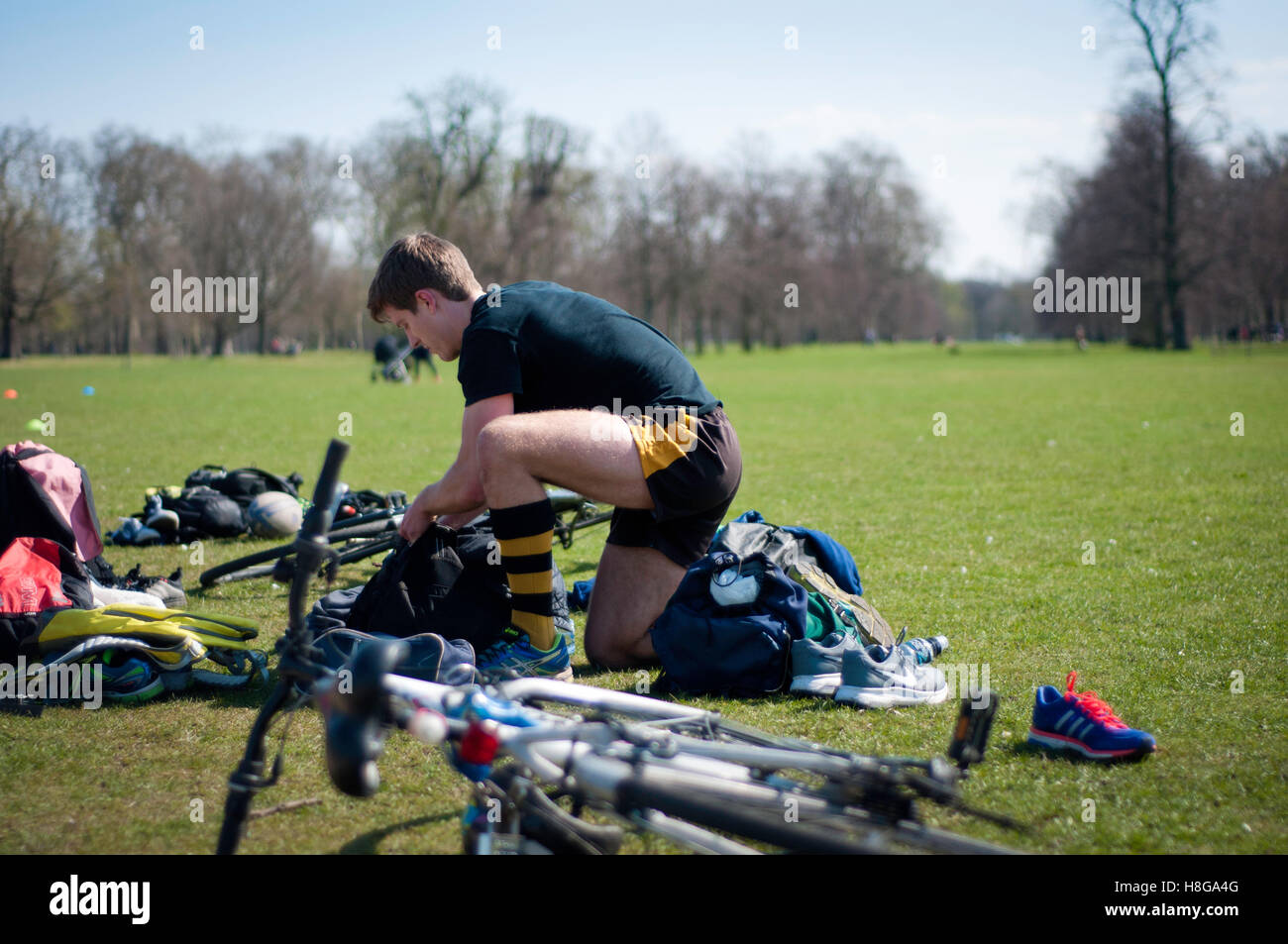 Rugby player at Kensington Gardens in London. Stock Photo