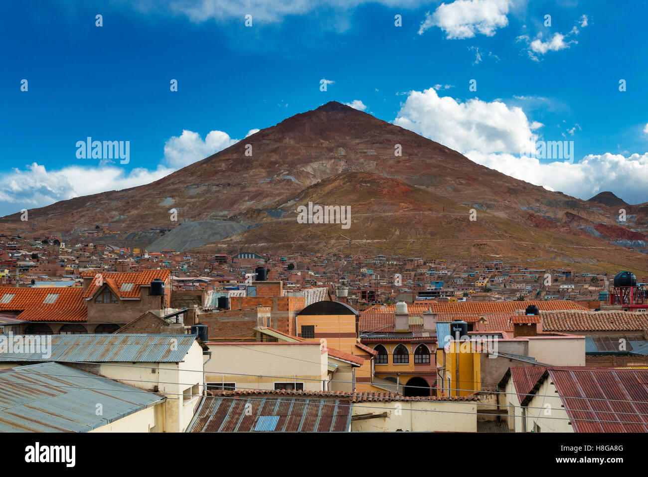 Potosí, Bolivia - November 28, 2013: View of the city of Potosí with the Cerro Rico on the back, in Bolívia. Stock Photo