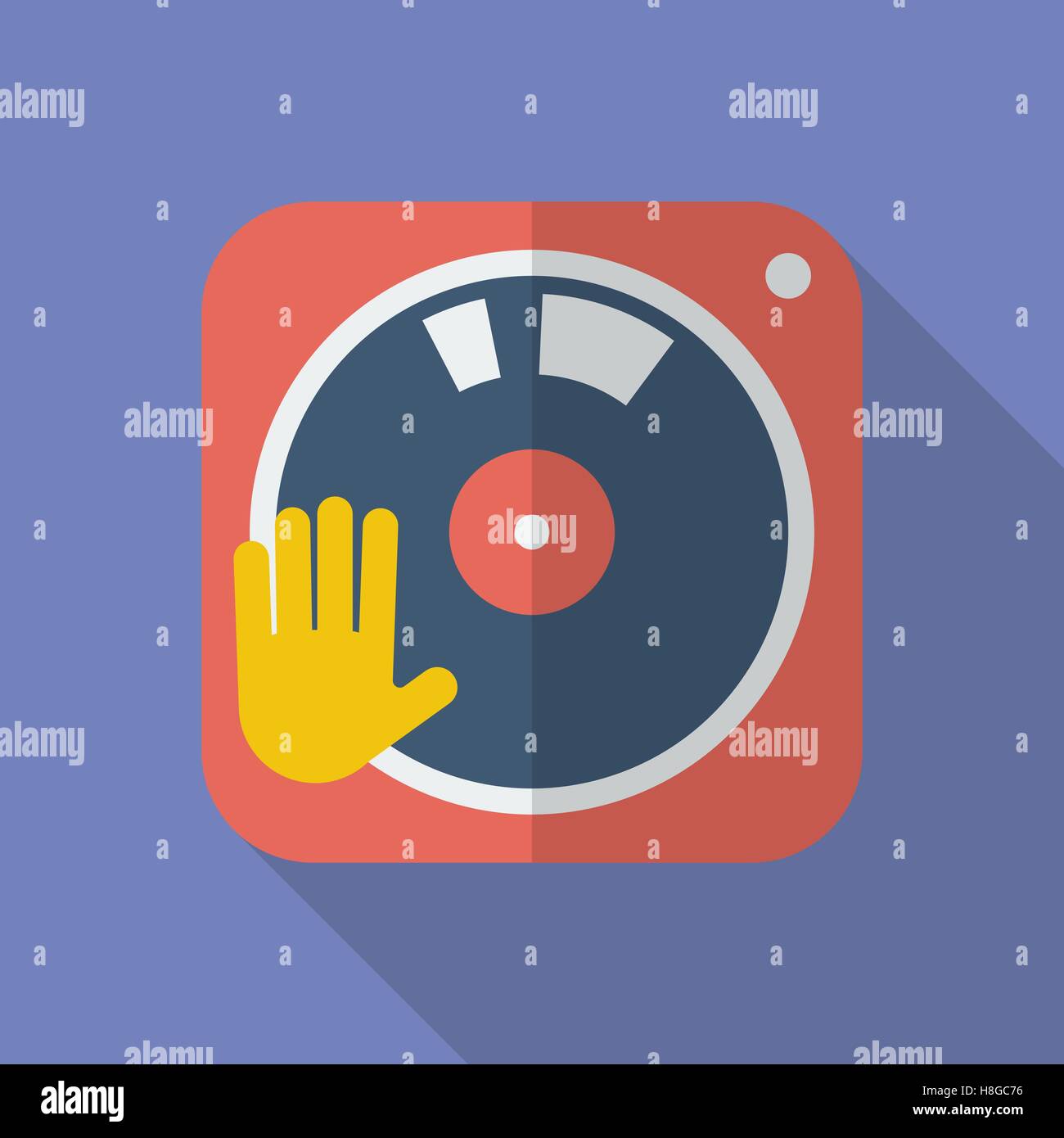 DJ turntable icon. Modern Flat style with a long shadow Stock Vector