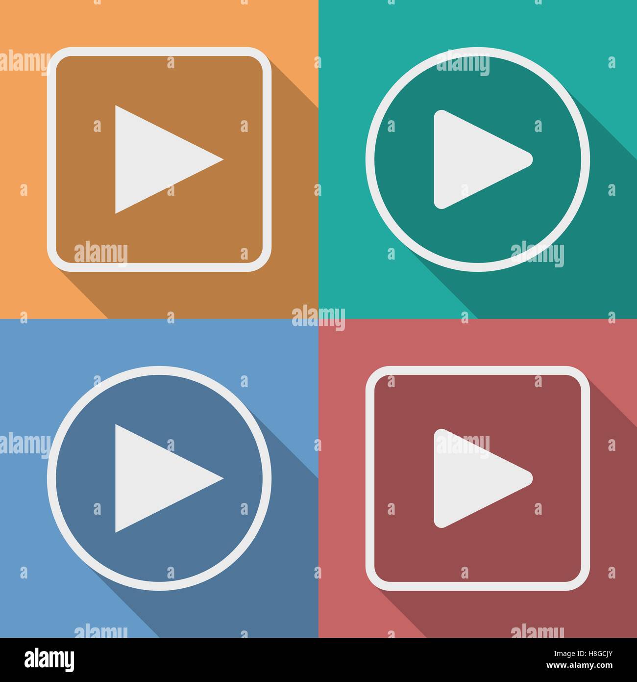 Set of play button icons with a long shadow Stock Vector Image & Art ...