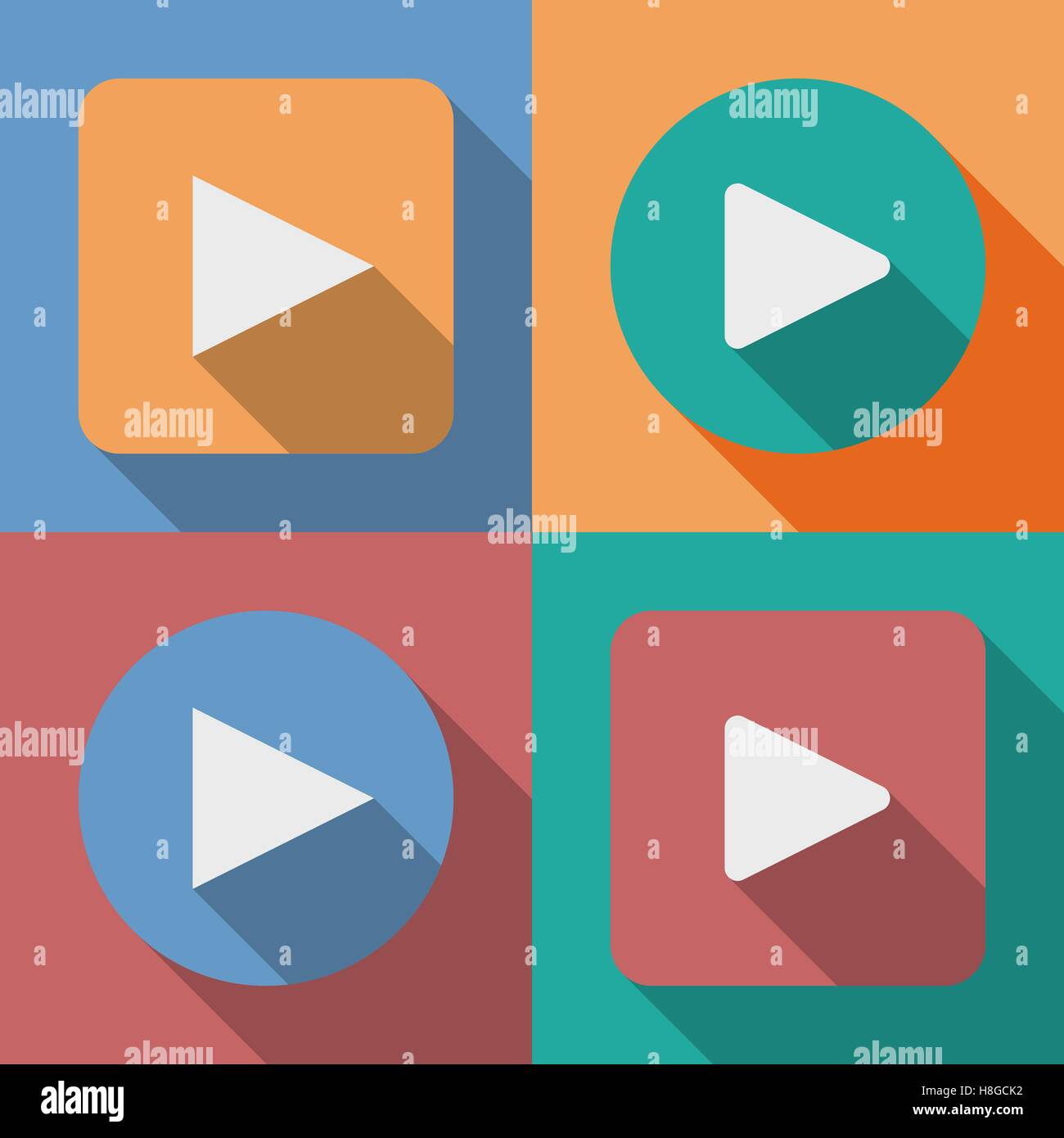 Set of play button icons with a long shadow Stock Vector Image & Art ...