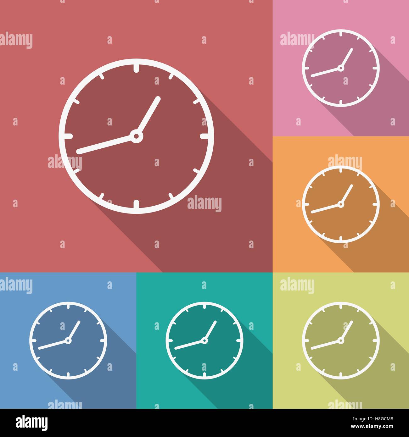 Icon of Clock. Flat style. Long shadow Stock Vector Image & Art - Alamy