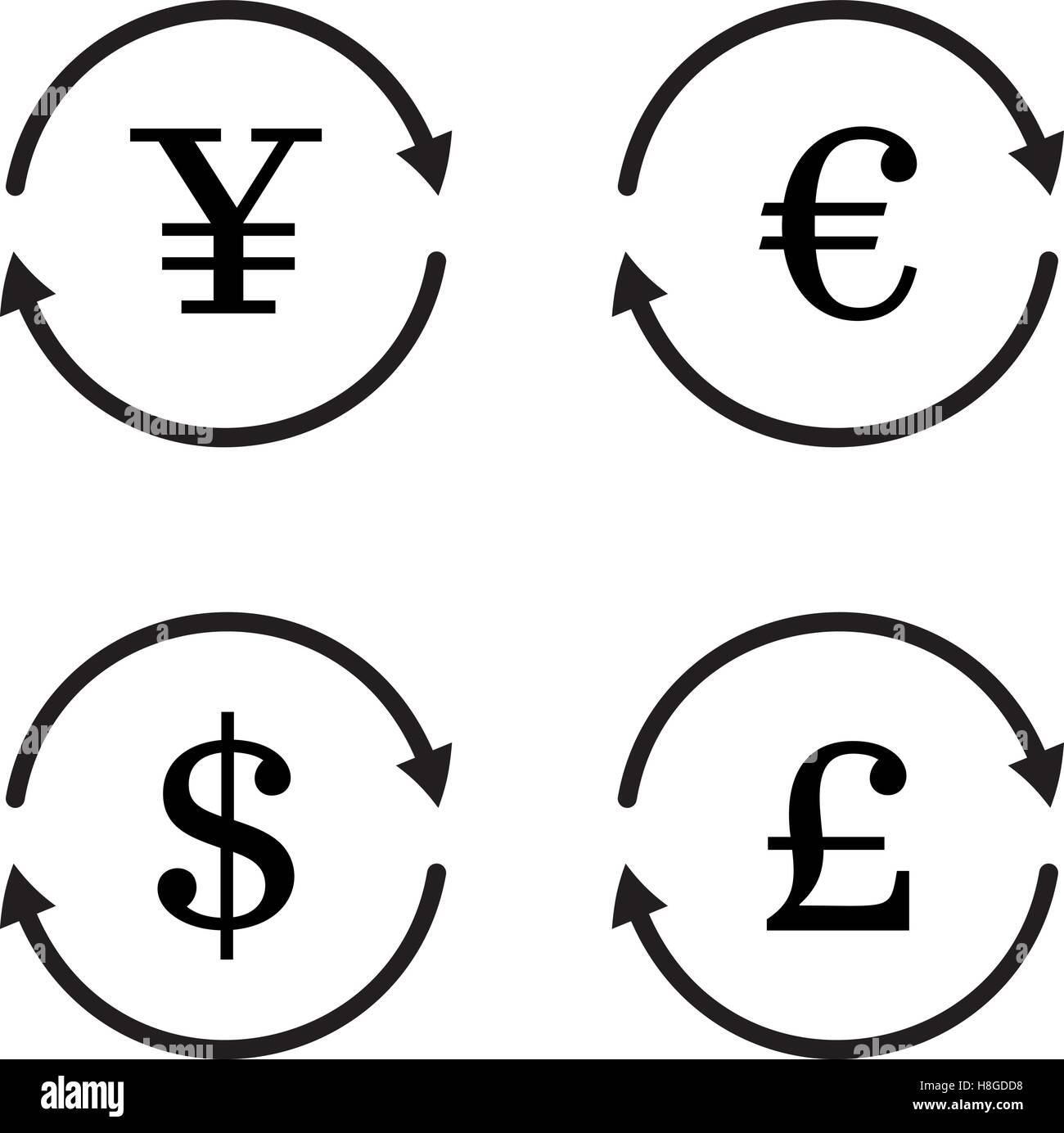 Finance Currency Exchange Vector Icon Set Yuan Dollar Euro Pound - 