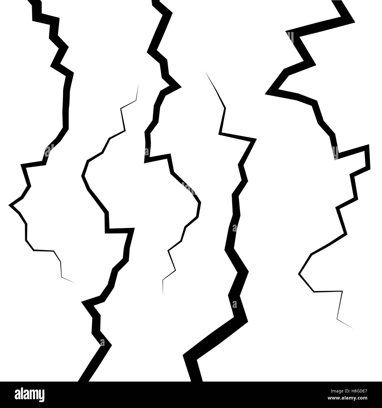 Set of five fractures or cracks for your design Stock Vector