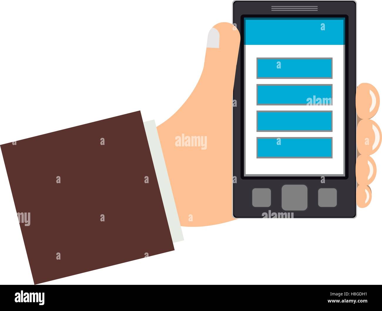 hand holding a smartphone device icon over white background. vector ...