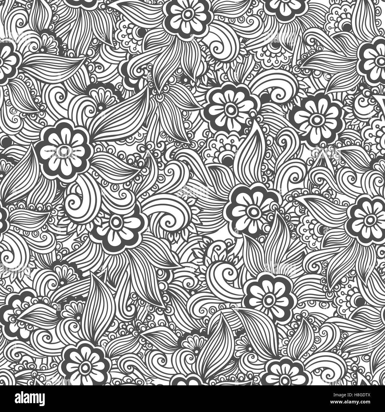 Hand drawn seamless Flower pattern. Doodle style Stock Vector Image ...