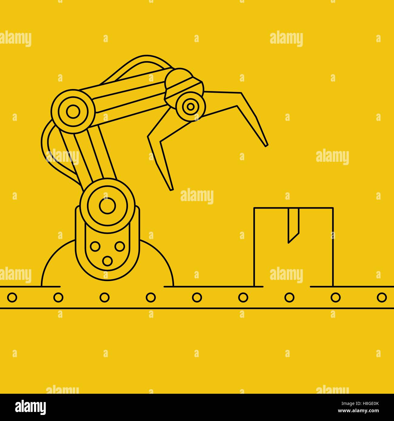 Industrial manipulator or mechanical robot arm. Line art style concept Stock Vector