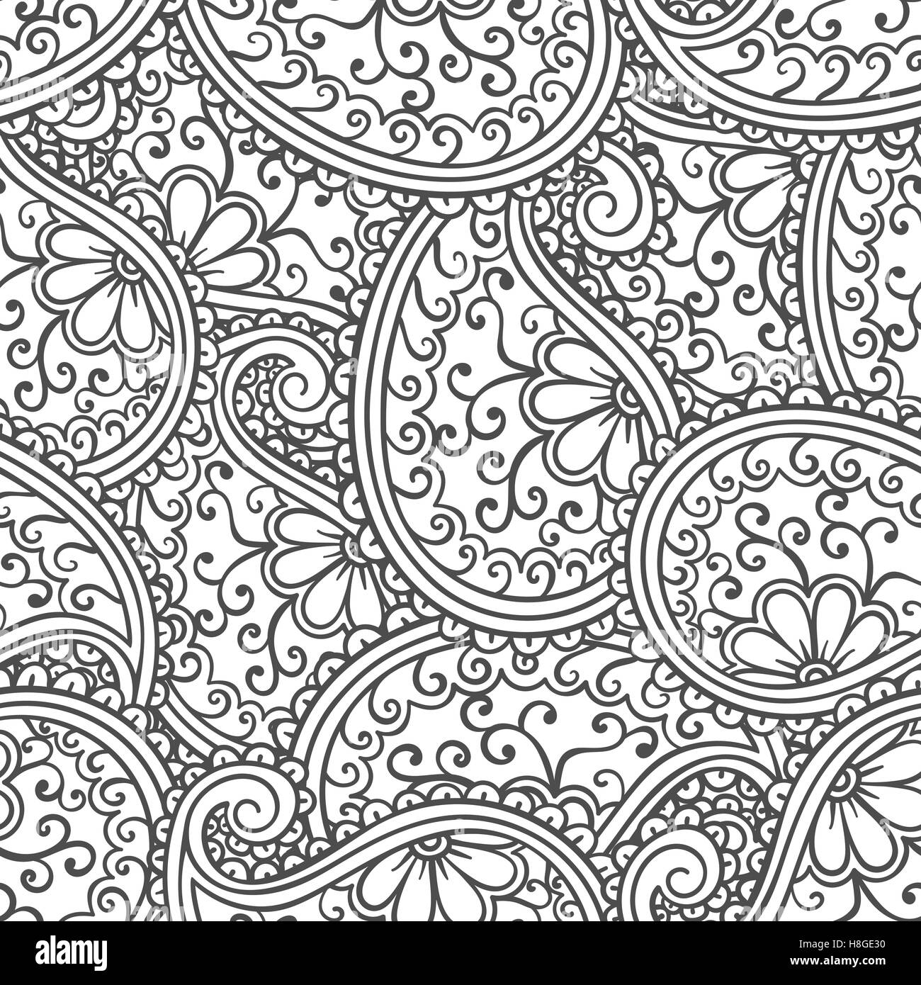 Hand drawn seamless Paisley pattern. Doodle style Stock Vector