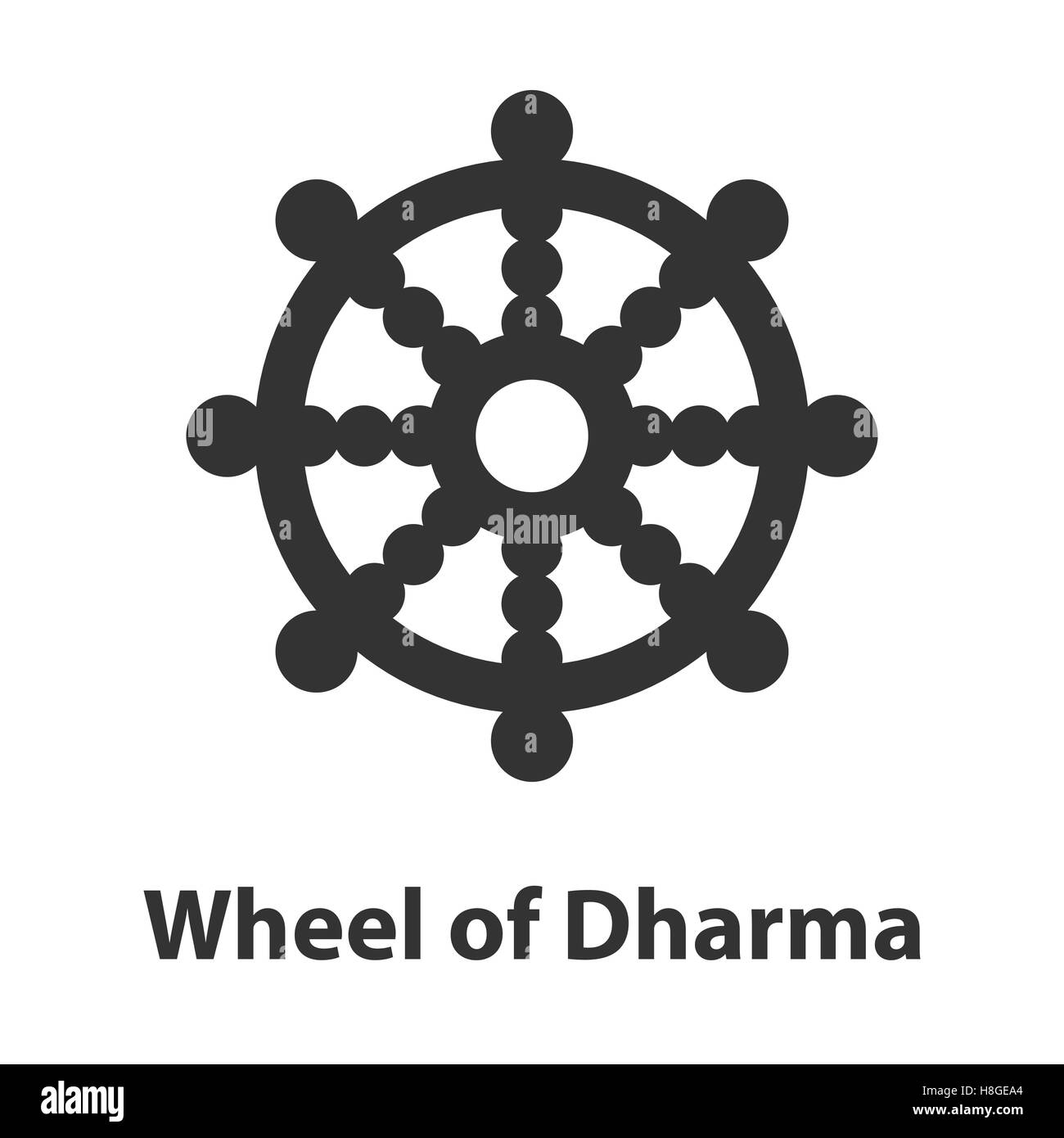 Icon of Wheel of Dharma symbol. Buddhism religion sign Stock Vector