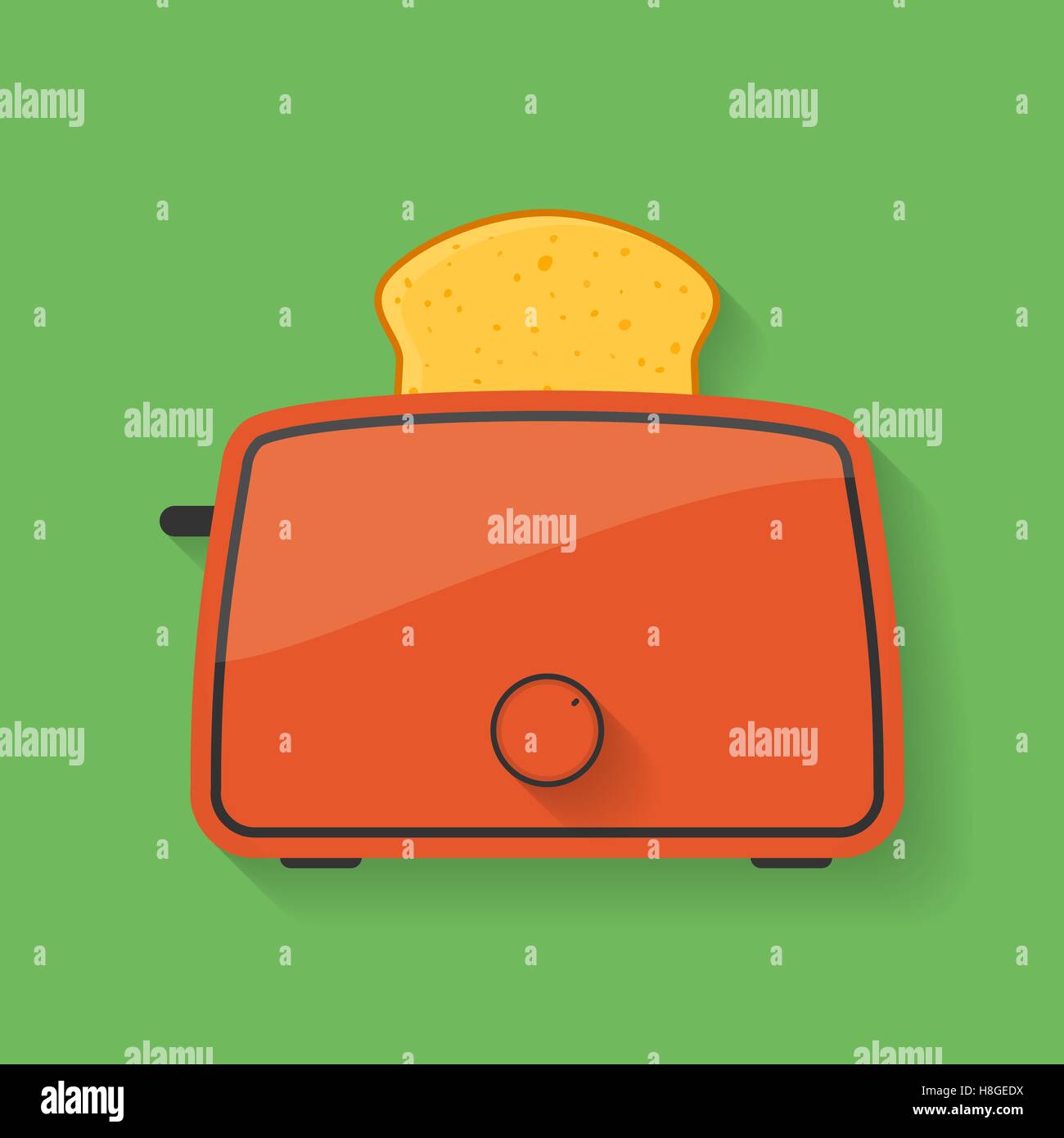 Icon of kitchen appliance - toaster with slice of bread or toast. Vector illustration Stock Vector