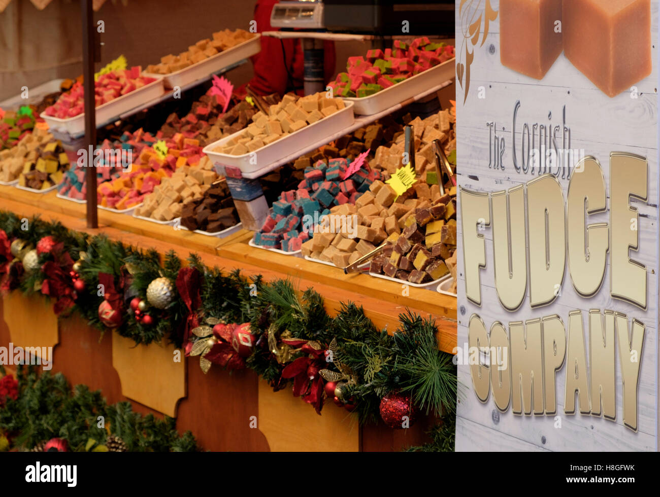 Cornish Fudge company stall Bristol 2016 Christmas Market Stock Photo