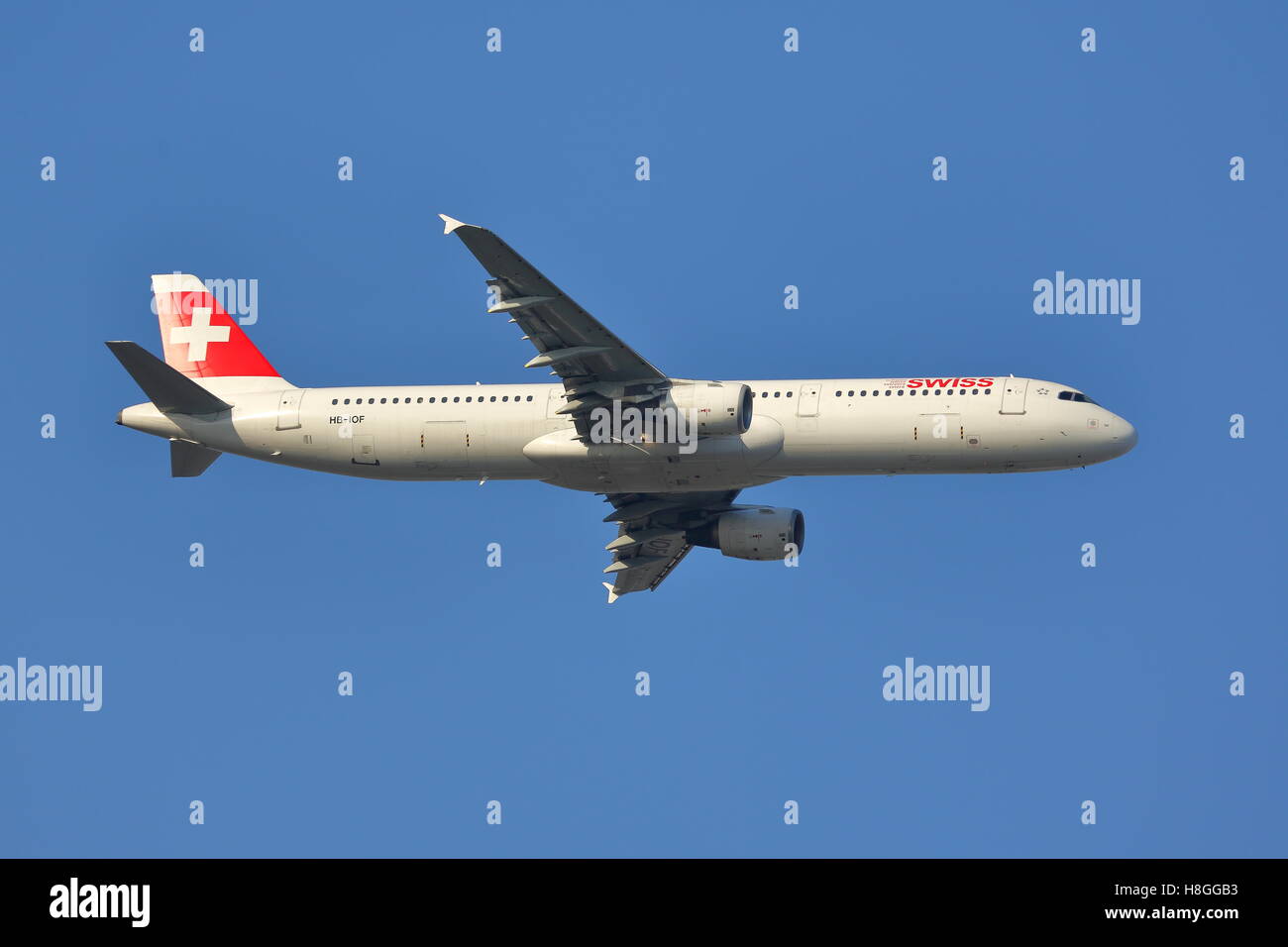 Swiss International Airlines Airbus A321-111 HB-IOF departing from London Heathrow Airport Stock Photo