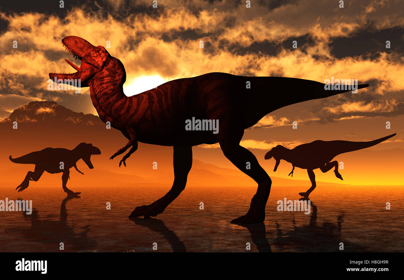 T-Rex dinosaur running in environment with some plants. 3D realistic  illustration Stock Photo - Alamy