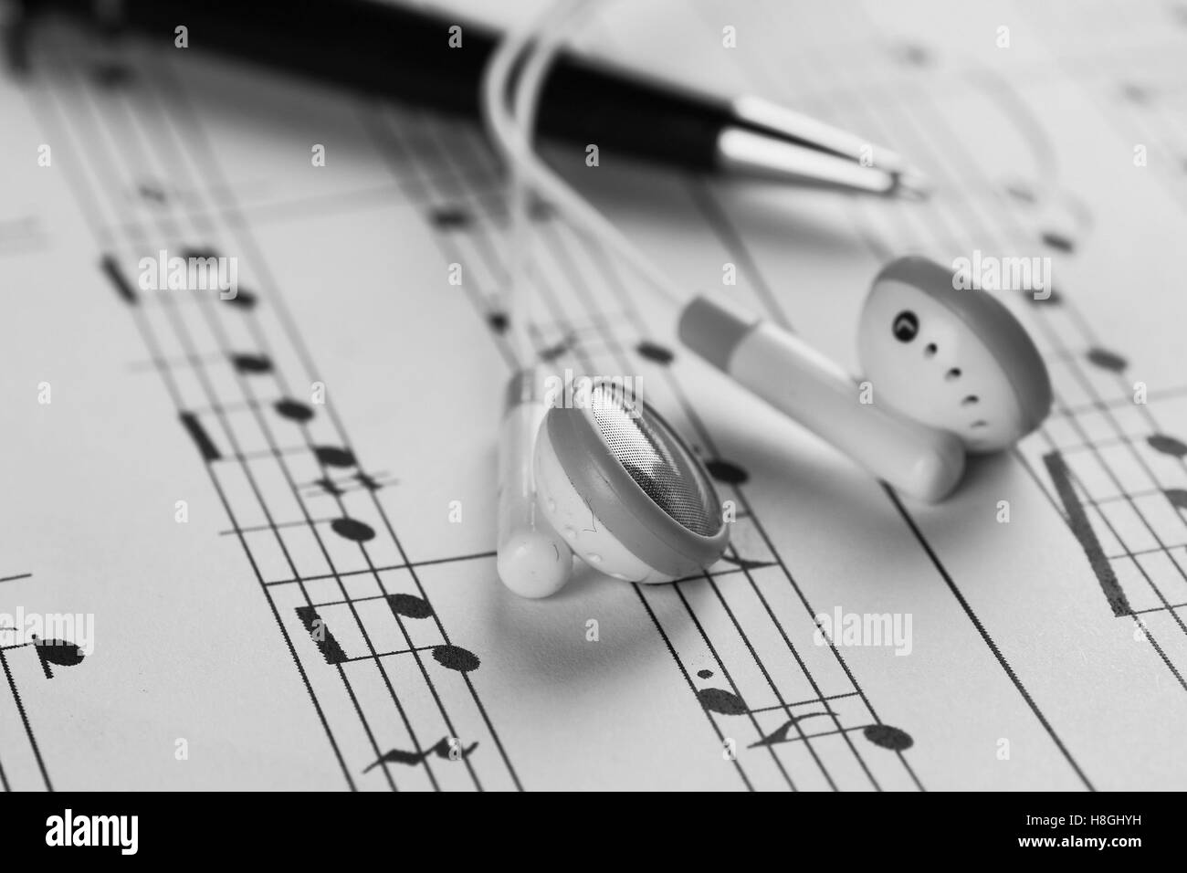 Sheet music with a number of accessories Stock Photo Alamy