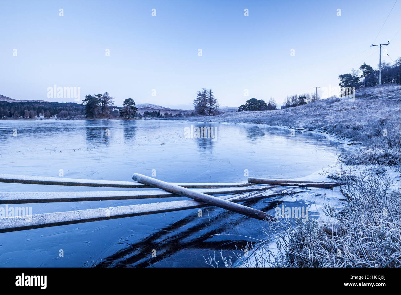 A frozen Loch Tulla in the Highlands of Scotland. Stock Photo