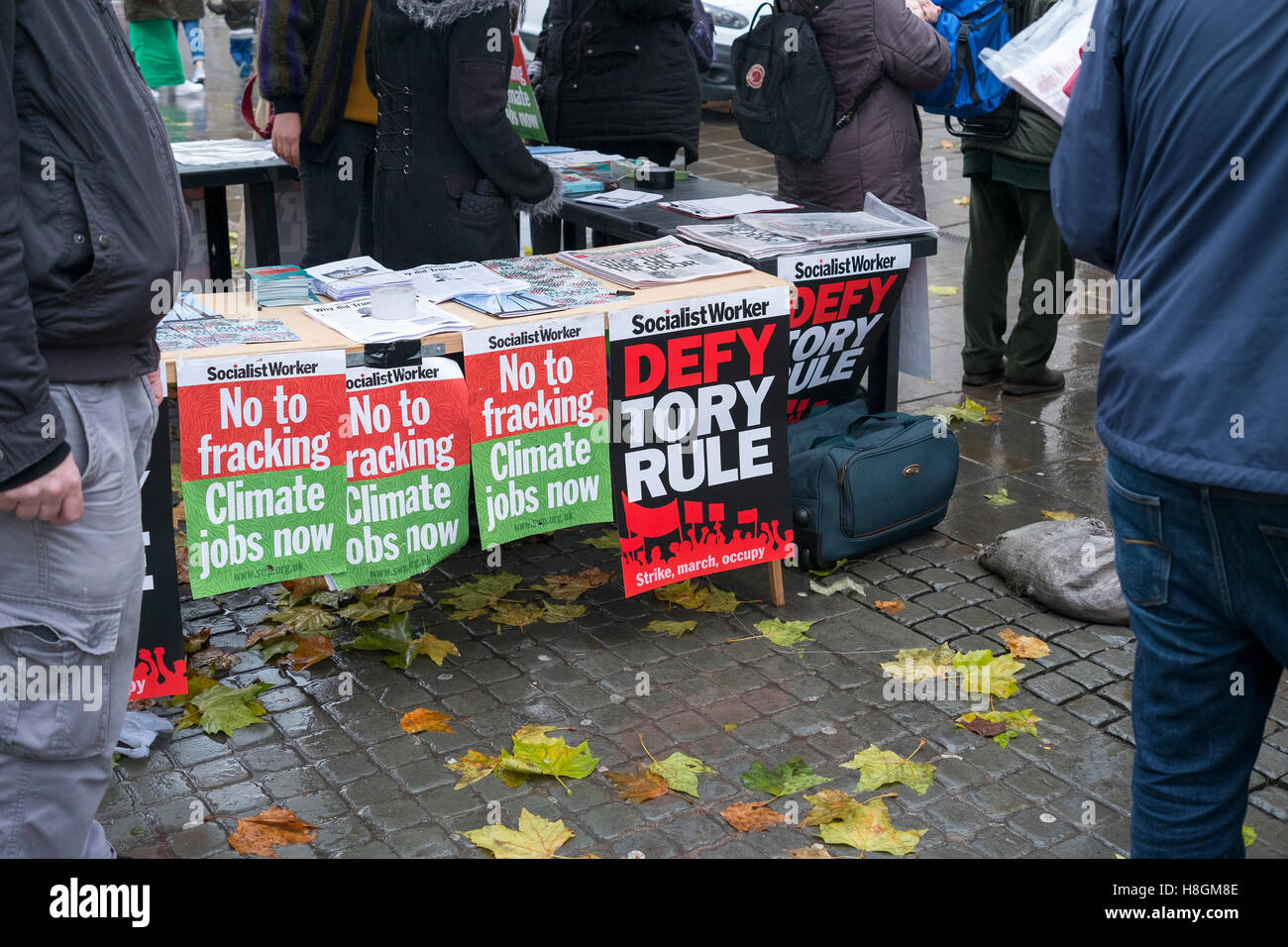 Anti Fracking Demo, Manchester, UK.  12th Nov 2016:  A massive anti-fracking demo takes place in Piccadilly Gardens, Manchester.   Protesters gathered to fight against the recent issuing of fracking licenses to companies involved in the shale gas industry.  The controversial fracturing method to relesase trapped natural gas has faced fierce opposition from residents of the areas affected.  Credit:  Cernan Elias/Alamy Live News Stock Photo