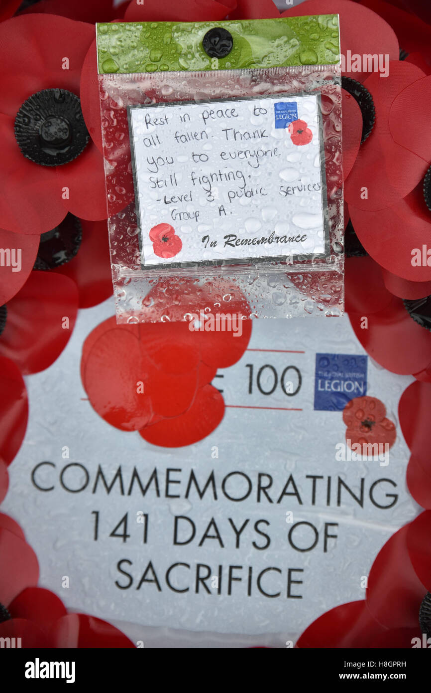 London, UK.12th November 2016. Wreaths from school children in Trafalgar Square commemorating the 100th anniversary Somme Stock Photo