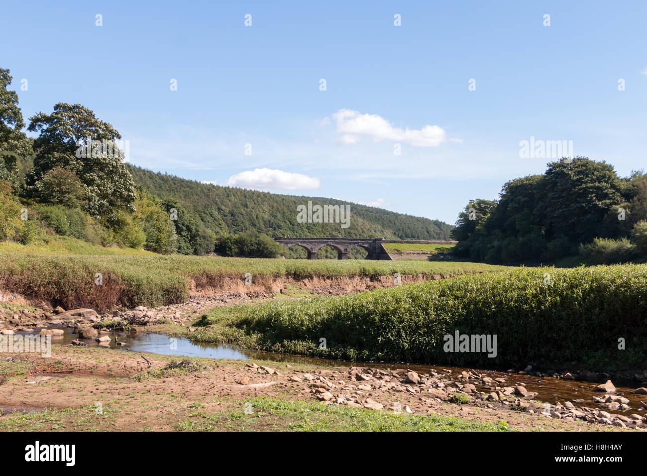 An empty reservoir at Lindley Wood, North Yorkshire. Stock Photo