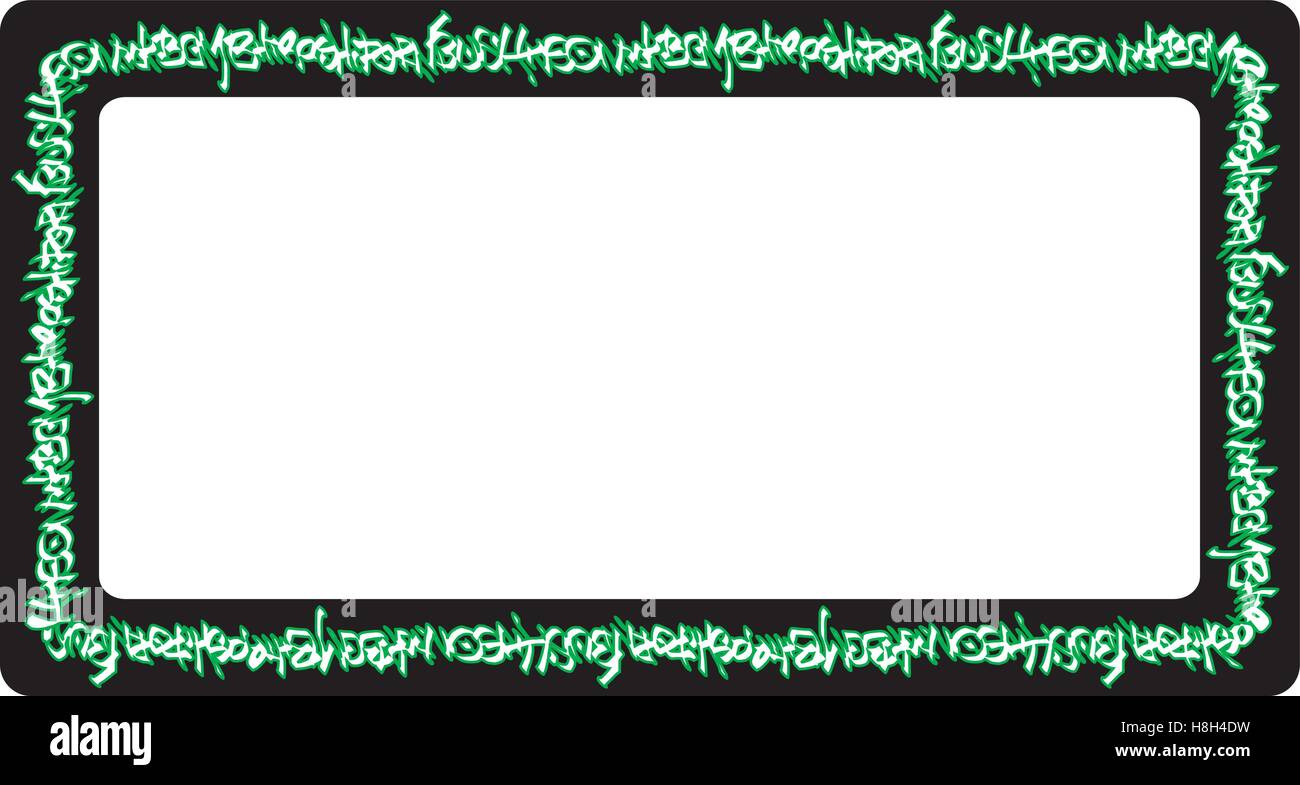 rectangular rounded frame green neon graffiti tags on black Stock Vector