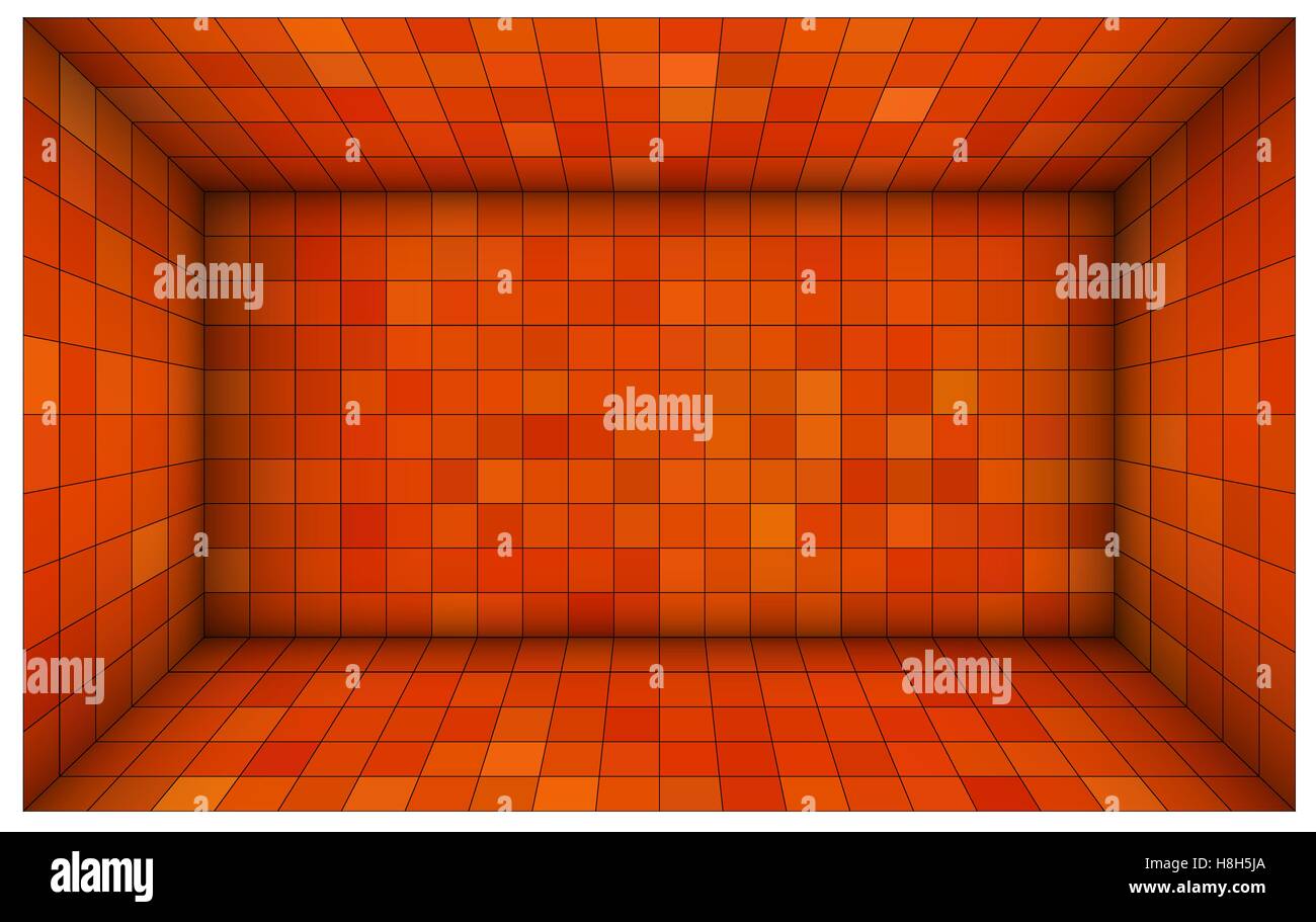 empty futuristic room with red orange walls and subdivision Stock Vector
