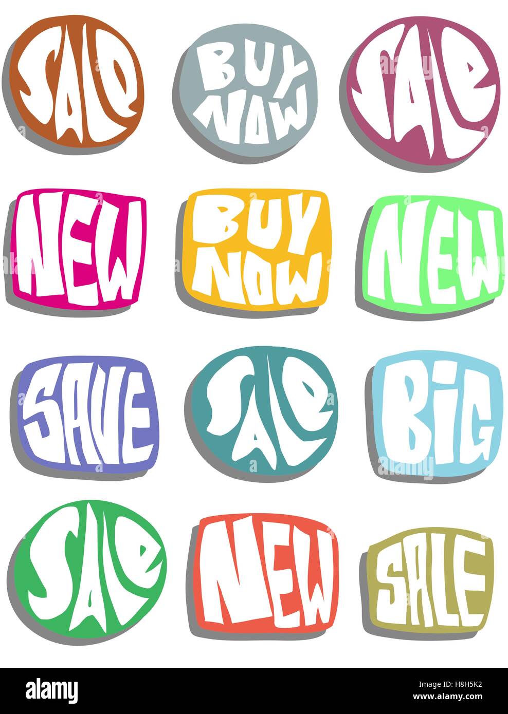 sale slogan button in multiple color over white with shadow Stock Vector