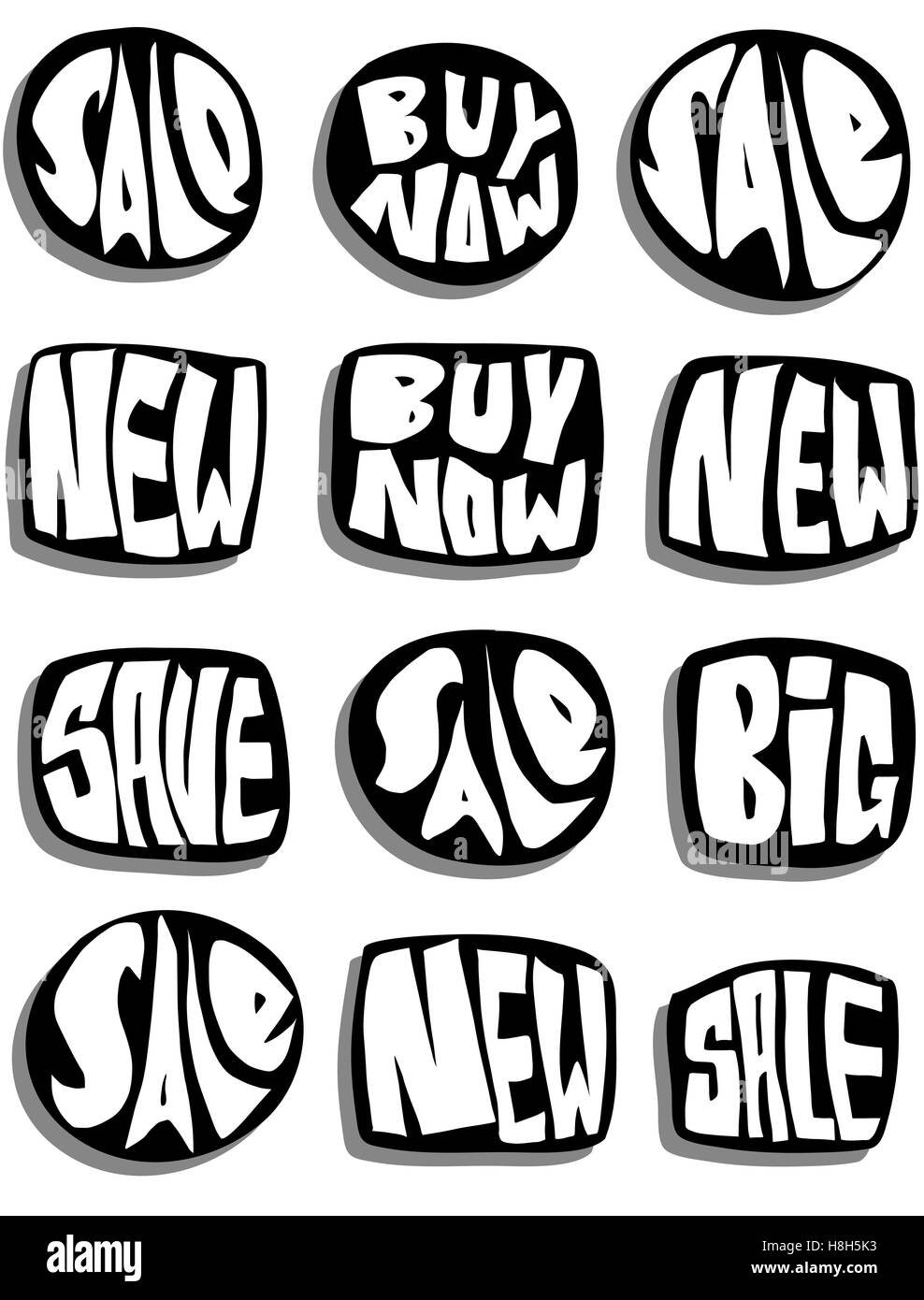 marketing sale slogan button collection over white with shadow Stock Vector
