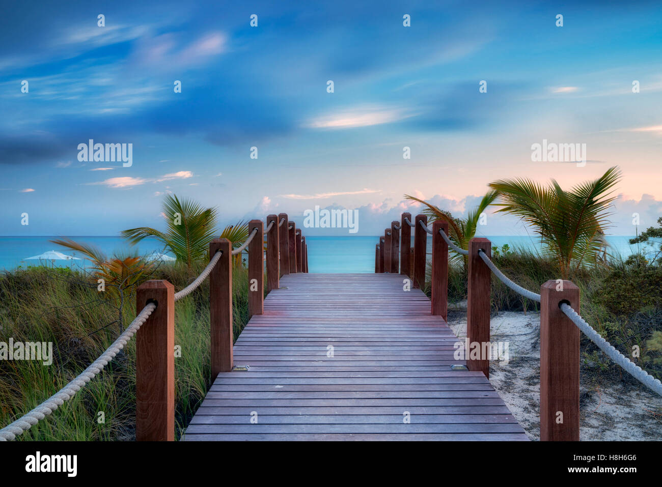 Pathway to ocean. Turks and Caicos. Providenciales. Stock Photo