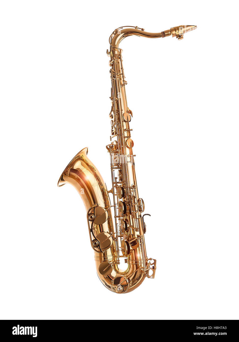 Golden Saxophone isolated on white. Stock Photo