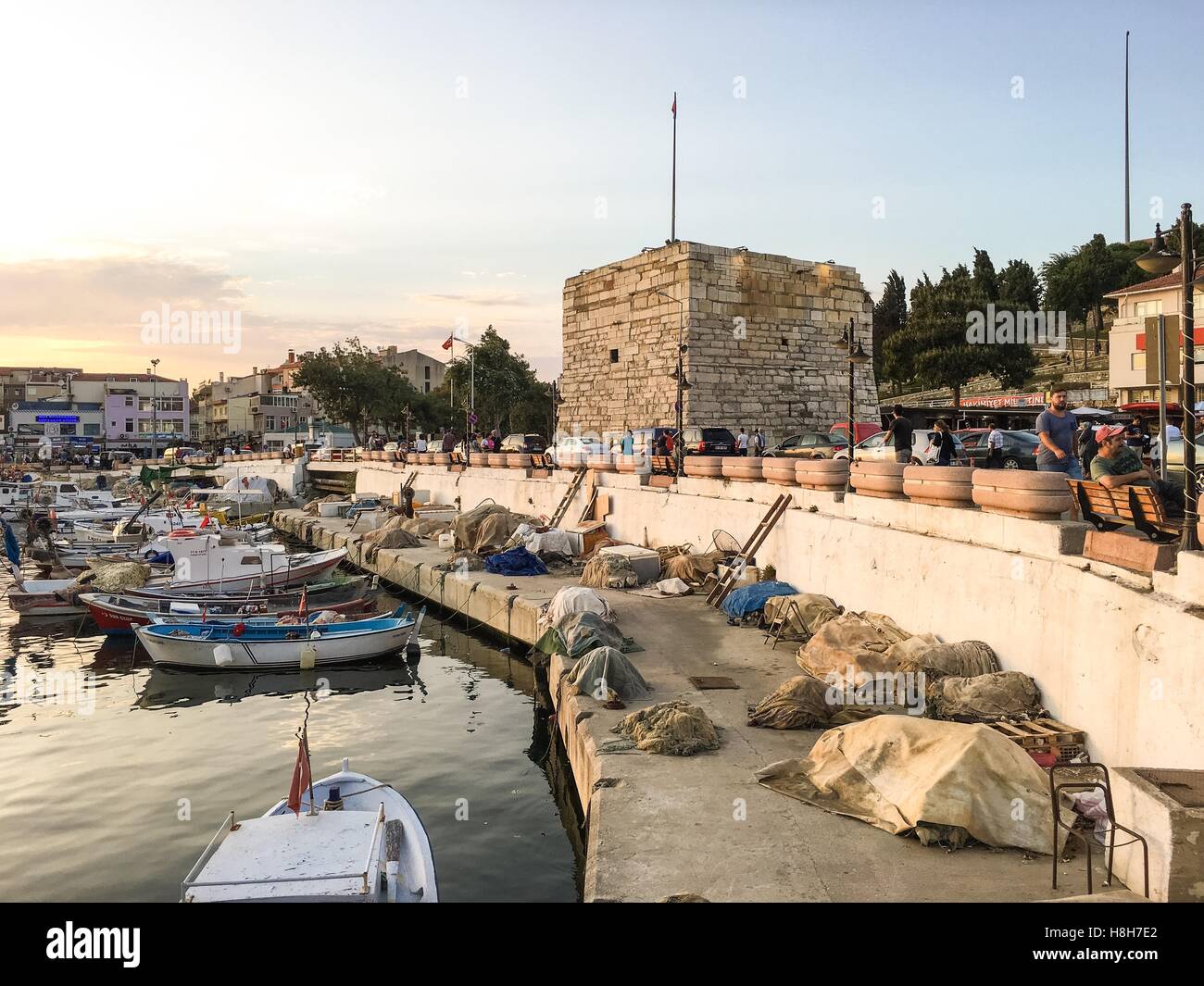 Port of Gallipoli (Gelibolu) panapoma. The Macedonian city of Callipolis was founded in the 5th century B.C.It has a rich history as a naval base Stock Photo