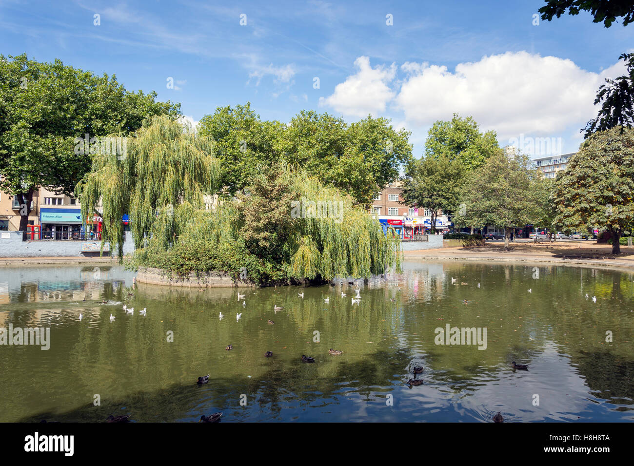 Pond on The Green, High Street, Feltham, London Borough of Hounslow, Greater London, England, United Kingdom Stock Photo