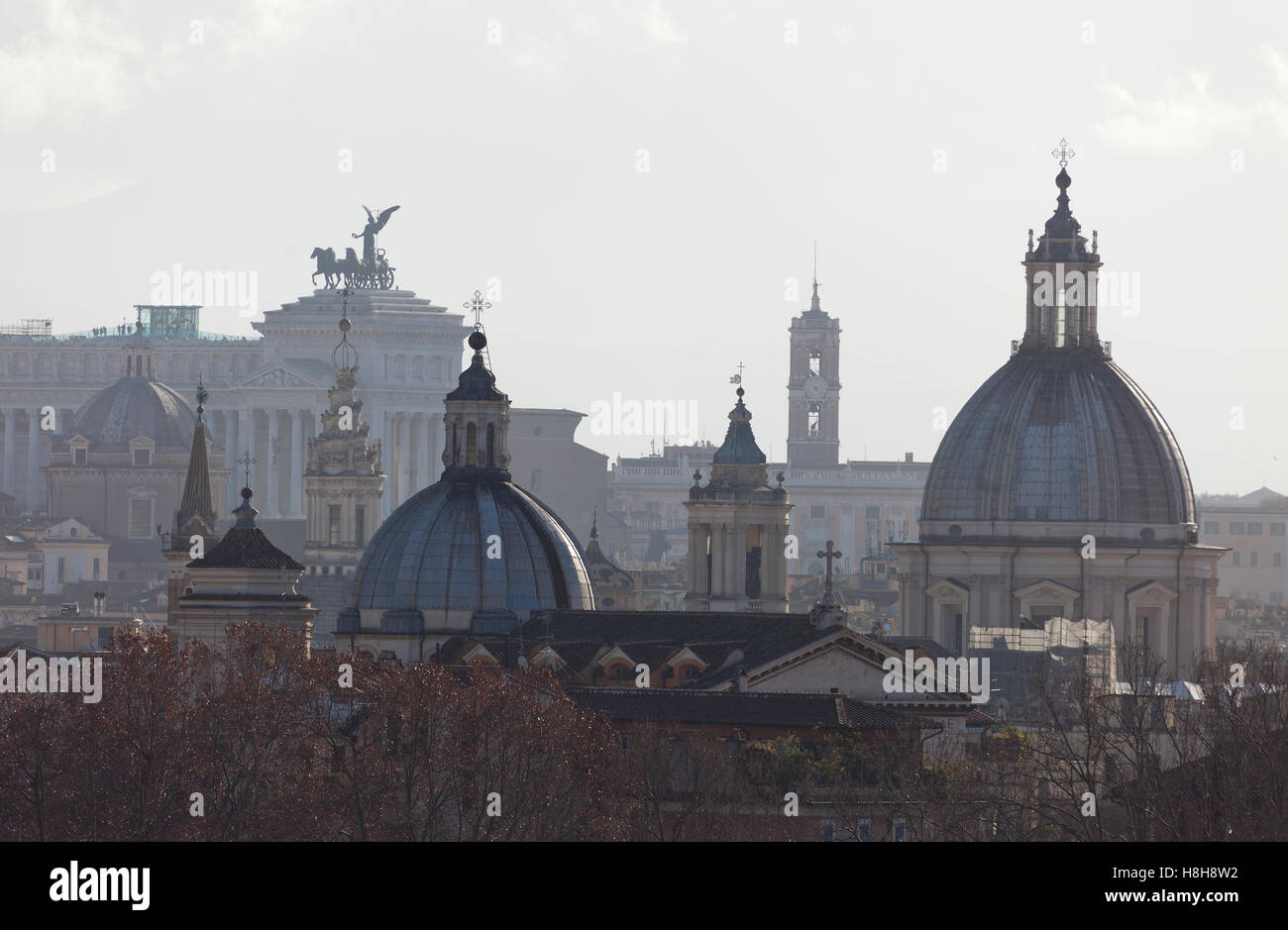 Roofs of Rome. Panorama at a misty morning Stock Photo