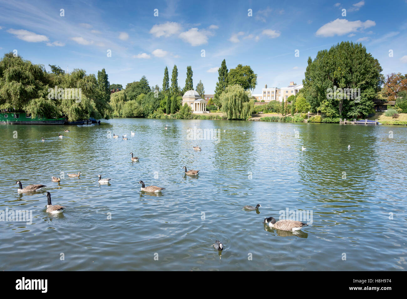 Garrick's Temple across River Thames from Hurst Park, West Molesey, Surrey, England, United Kingdom Stock Photo