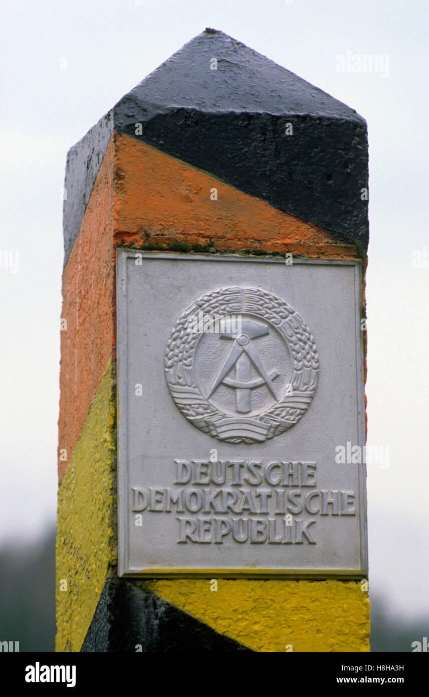 Border post, border, German Democratic Republic, GDR, past, Ostalgia, East-nostalgia, black red gold Stock Photo