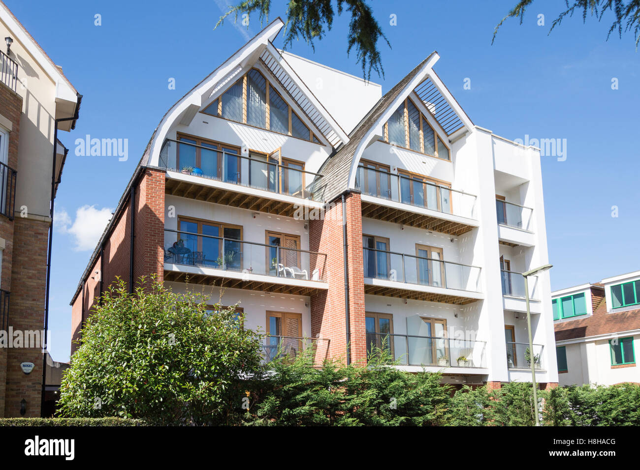 Modern apartment building, Pyrford Road, West Byfleet, Surrey, England