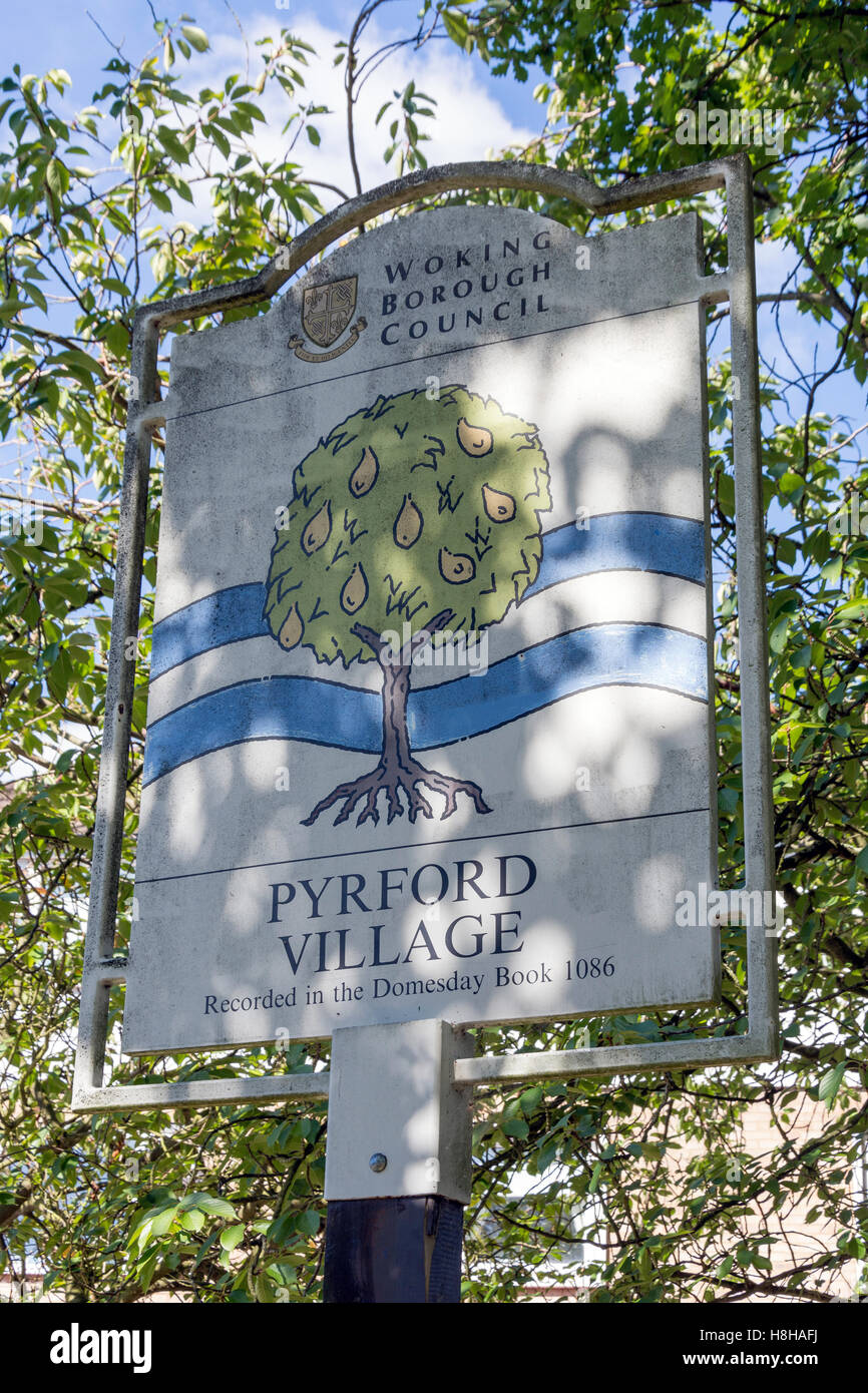 Pyrford Village sign, Coldharbour Road, Pyrford, Surrey, England, United Kingdom Stock Photo Alamy