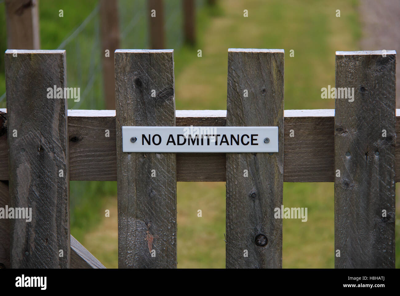 No Admittance sign fitted to a wooden gate Stock Photo
