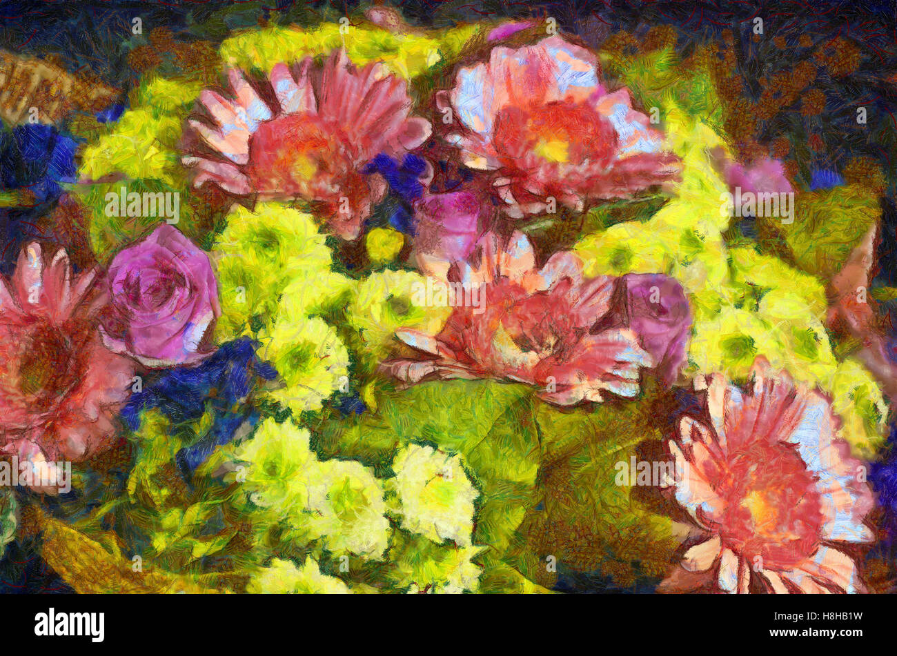 Gerberas, Chrysanthemum ,carnation,Illustrations flowers bouquet, painting, Stock Photo