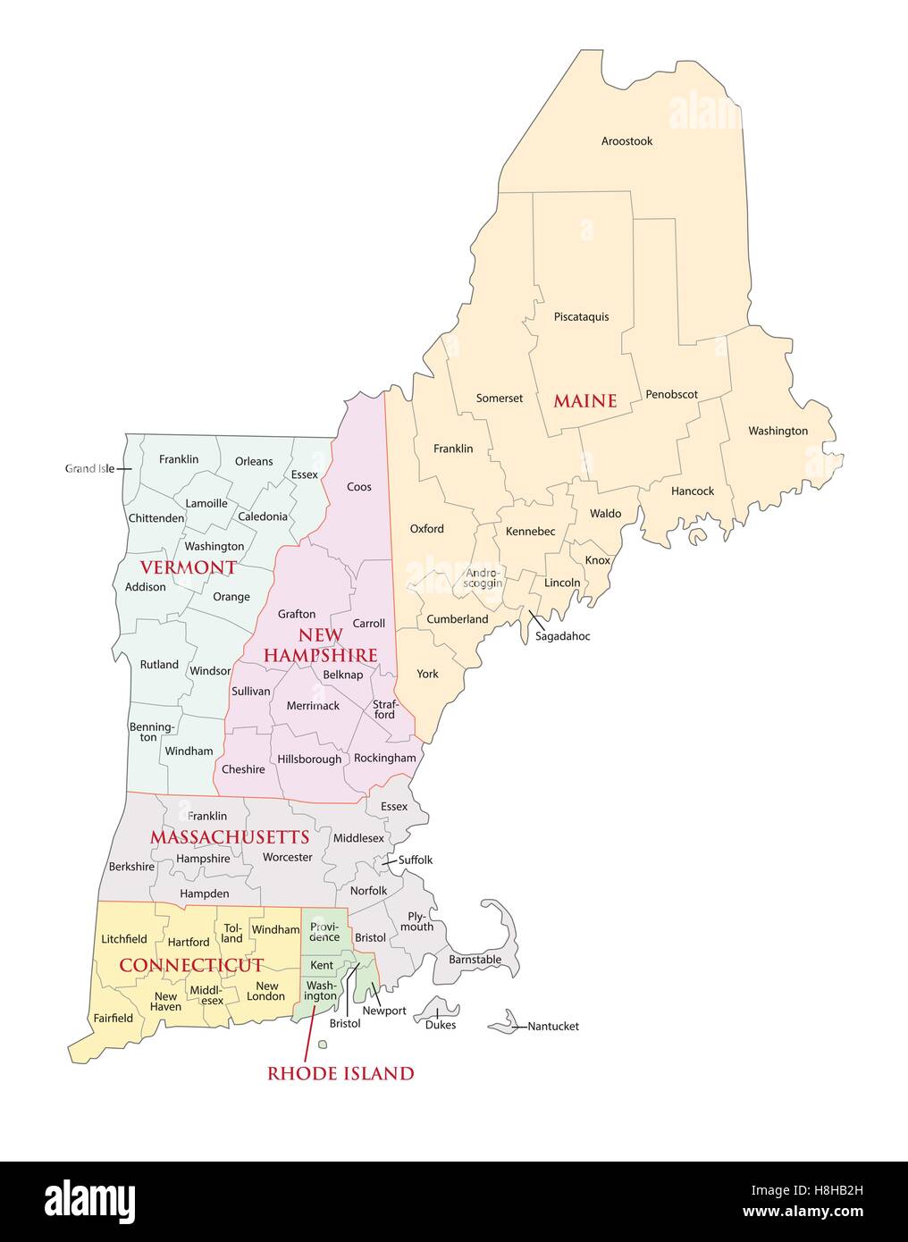 new england states administrative map Stock Vector Image & Art Alamy