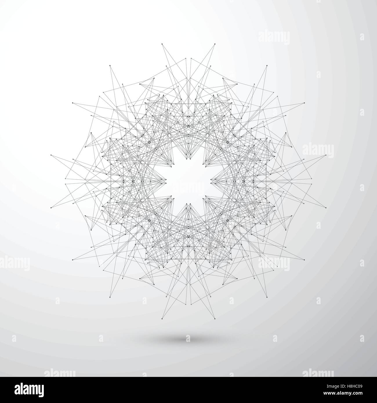 Geometric abstract form with connected lines and dots. Tecnology gray ...